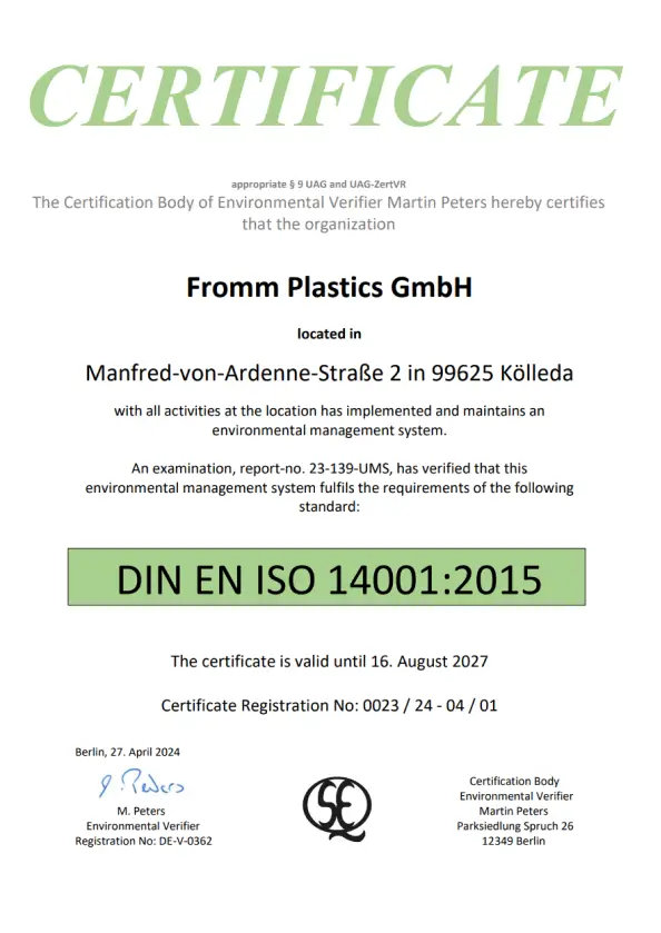 ISO 14001 (FROMM Plastics)