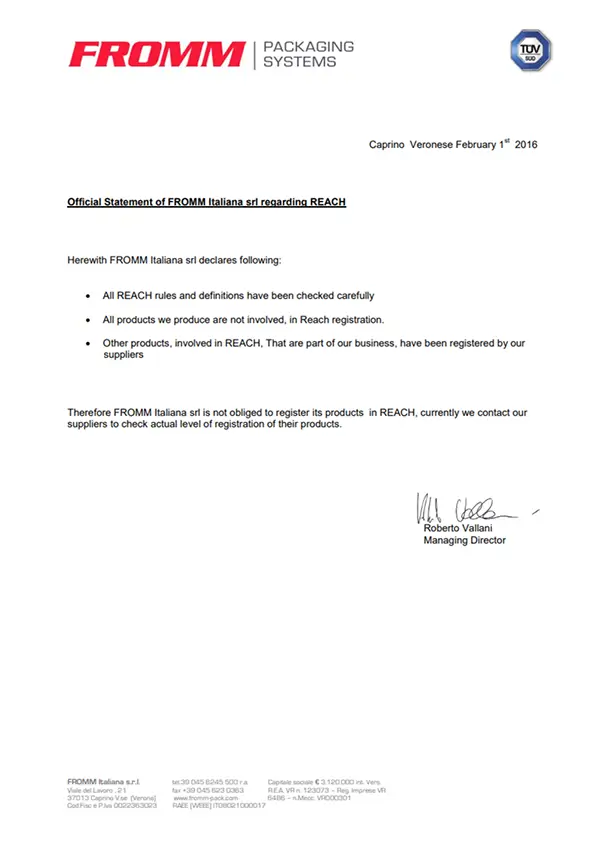 REACH Statement (Tools & Spare Parts)